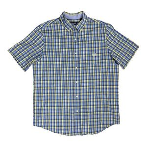 Chaps Short Sleeve Shirt - Blue & Yellow Plaid, L
